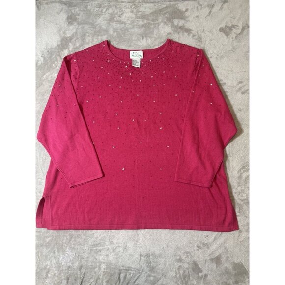 Women’s Quacker Factory Sweater Pink Beaded Plus 3X - Picture 2 of 14
